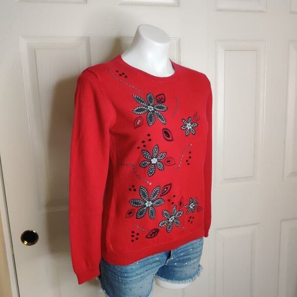 Alfred Dunner floral embroidered sequins crew neck sweater sz PL - Picture 2 of 7